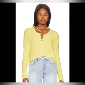 waffle cropped henley top in color lemons by bobi Los Angeles